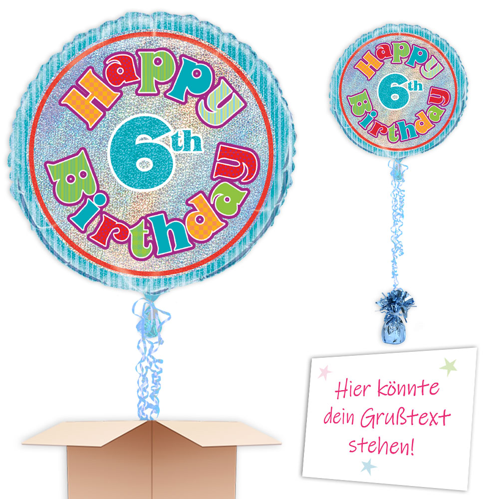 Happy 6th Birthday Geschenkballon, prismatisch glitzernd, Ø 35cm