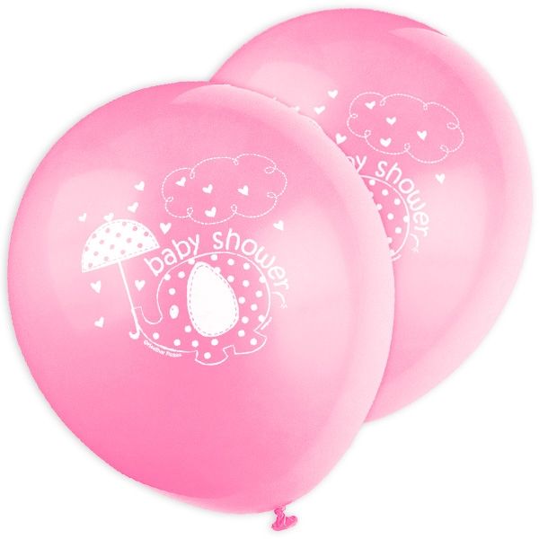 Baby Shower Ballons mit Elefant im 8er Pack zur Geburt eines Mädchens
