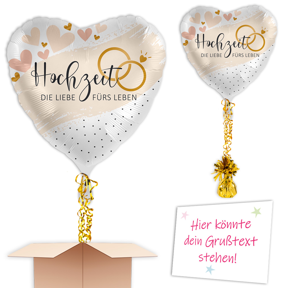 Helium Ballon zur Hochzeit – Mit Helium, Schmuckband, Gewicht, Karte