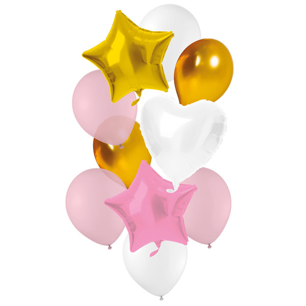 Luftballonset in rosa-gold-weiß mit Folien- und Latexballons, 10-teilig