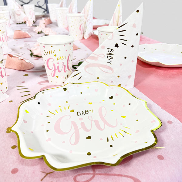 Babyparty Tischdeko Set Mädchen bis 10 Gäste - Goldherzchen