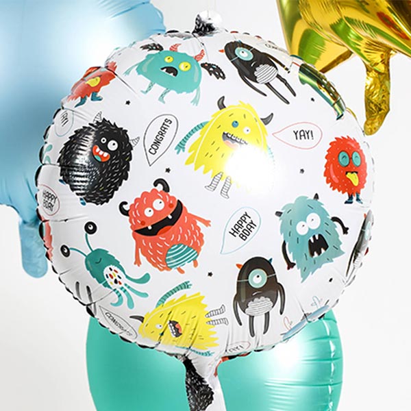 Happy Birthday Folienballon mit Monster-Motiv, Ø 35cm