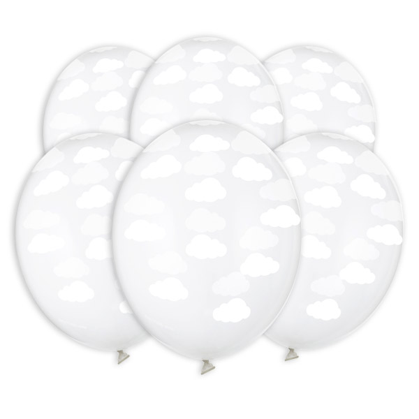 Weiße Latexballons mit Wölkchen-Muster, 6er Pack, Ø 30cm