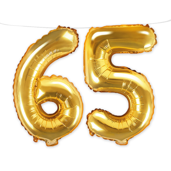 65. Geburtstag, Zahlenballon Set 6 & 5 in gold, 35cm hoch