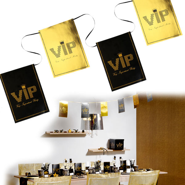 VIP Partygirlande schwarz/golden glänzend, ganze 6m lang, Papier