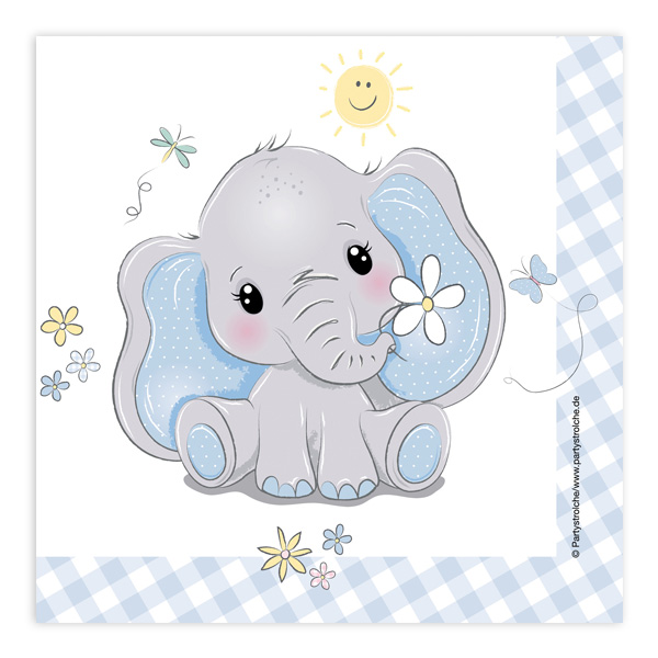 Tischdekoset Baby Boy Blauer Elefant, 8 Gäste, 56-tlg.