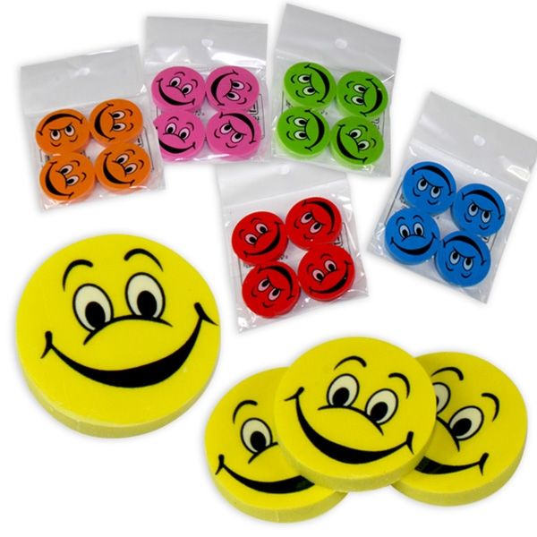 Smiley Radierer-Set, 4 Stück, 2,5cm, Radiergummis als Mitgebsel zur Emoji-Party
