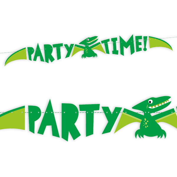 Dinosaurier Buchstabenbanner "Partytime" aus Pappe, 1,5m lang
