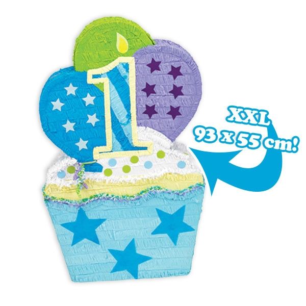 Pinata XXL Cupcake 1. Geburtstag Boy, Pappe, 93cm x 55cm