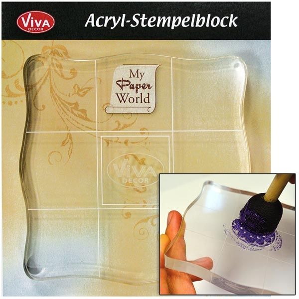 Acryl-Block 10 x 10cm, Stempelblock für Silikonstempel, wiederverwendbar, mit Hilfslinien