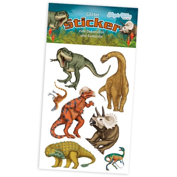 Glitzersticker Dinosaurier, 7 Stk. auf Karte