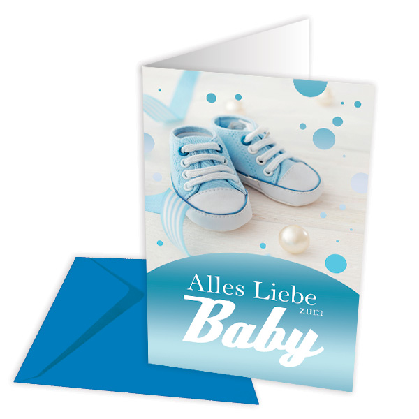 Glückwunschkarte Geburt, Schuhmotiv Baby blau, 1 Stk.