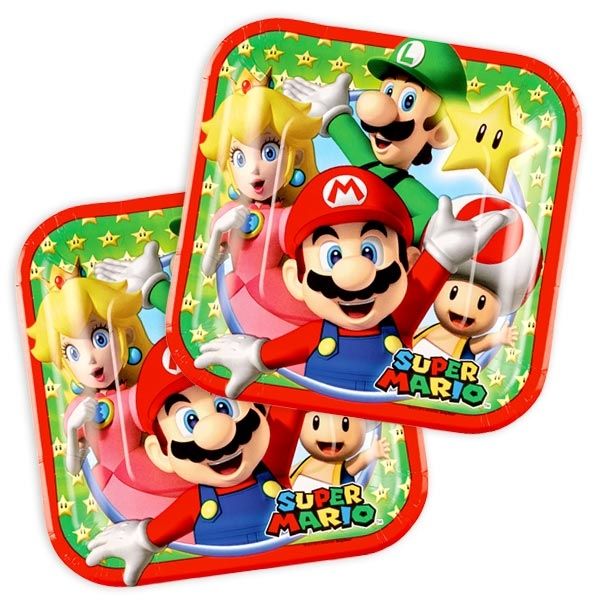 Super Mario Partyteller aus Pappe im 8er Pack für Tischdeko, 17,5cm