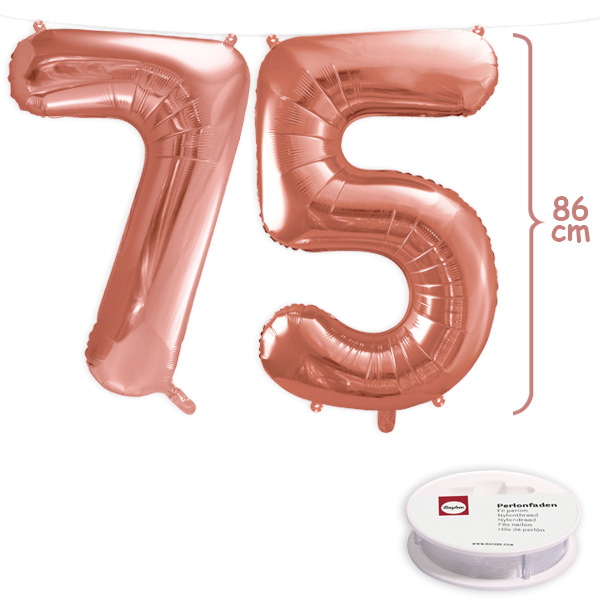 75. Geburtstag, XXL Zahlenballon Set 7 & 5 in roségold, 86cm hoch