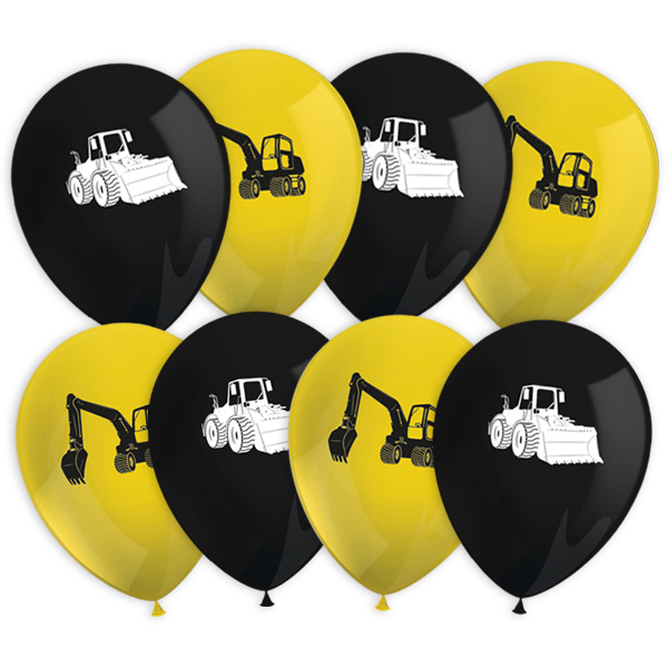 Baustelle Luftballons aus Latex, 8er Pack, Ø 30cm, Bauarbeiter Dekoration
