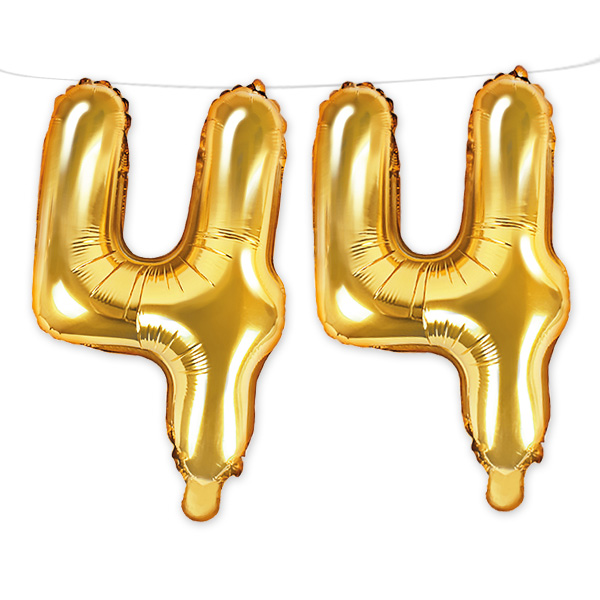 44. Geburtstag, Zahlenballon Set 2 x 4 in gold, 35cm hoch
