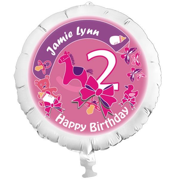 Personalisierbarer Folienballon für 2. Kindergeburtstag, Heliumballon pink +Name