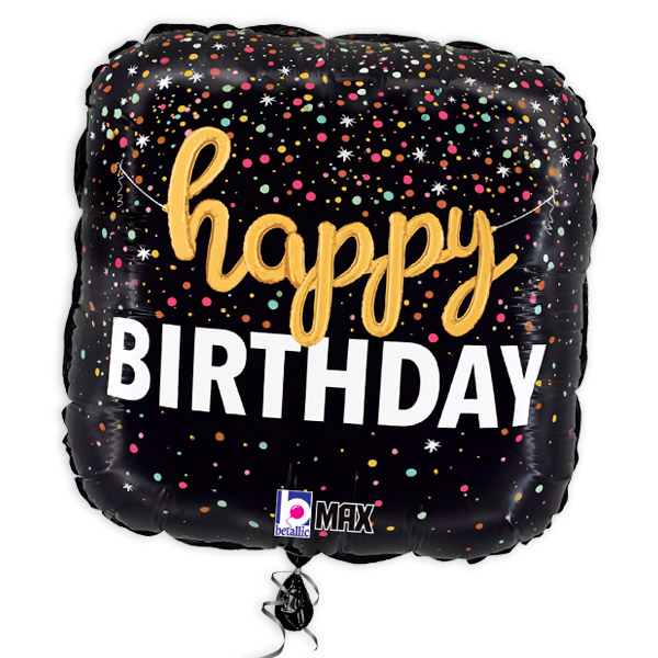 Schwebender Happy Birthday Folienballon mit Gewicht, Band u. Karte