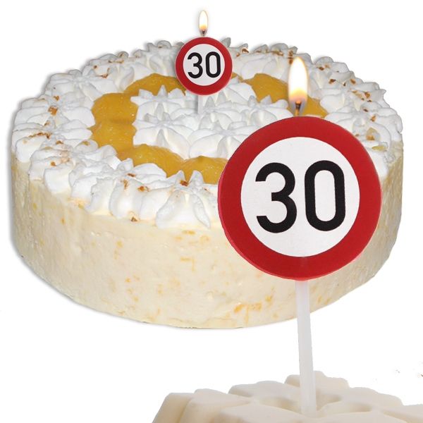 Mini Kerze Zahl 30, Geburtstagskerze als Straßenschild für Tortendeko 2cm