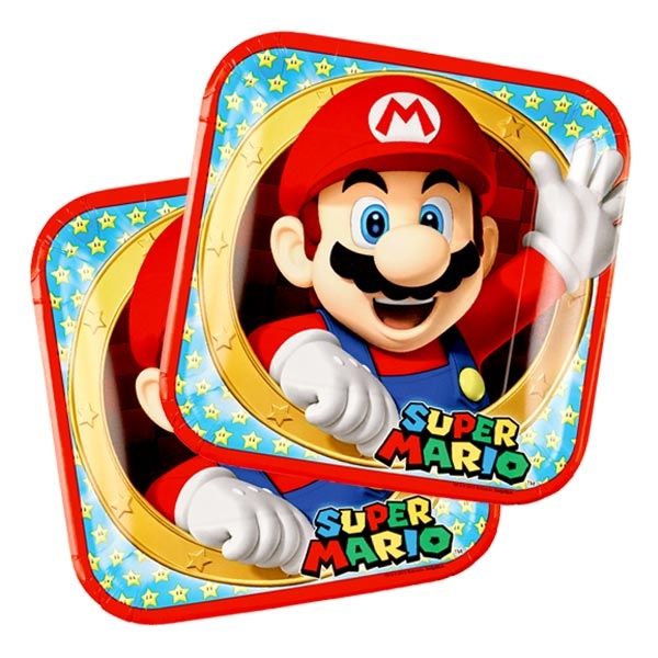 Super Mario Partyteller, 8er Pack, quadratisches Design, 23cm, Pappe
