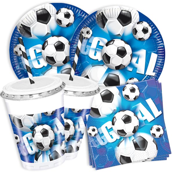 Fußball Partyset, 60-tlg., 10 Kids im GOAL-Design mit fliegenden Bällen