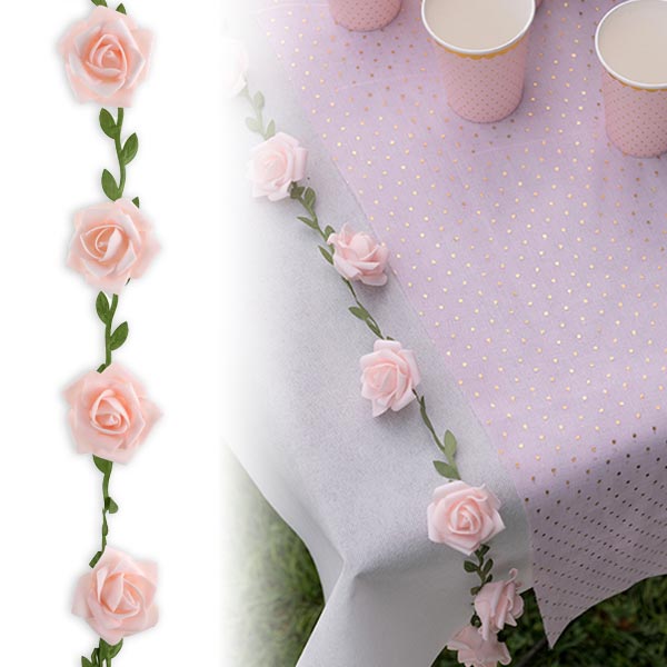 Pinke Rosen-Girlande aus Kunststoff, 110cm lang