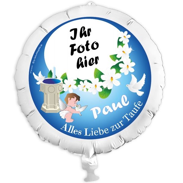 Geschenkballon mit Foto für zur Taufe eines Jungen