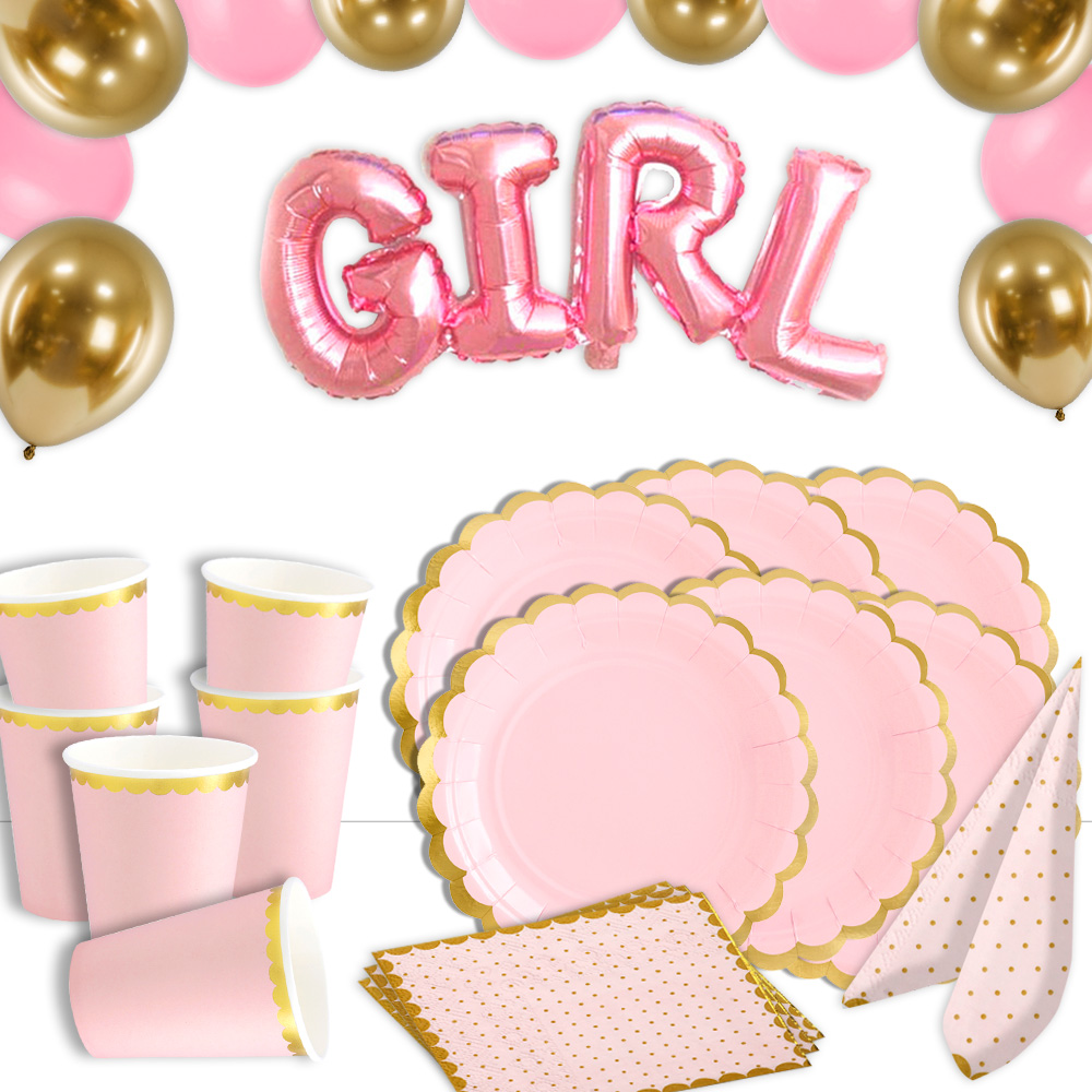 Basic Tisch- und Raumdekoset Baby Girl Rosa-Gold, 53-tlg.