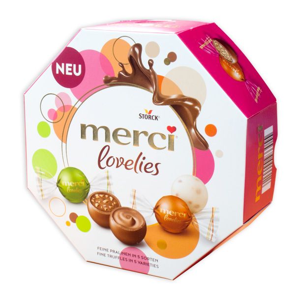 Merci Lovelies gefüllte Schokokugeln, 5 Sorten, 185g Merci Lovelies gefüllte Schokokugeln, 5 Sorten, 185g