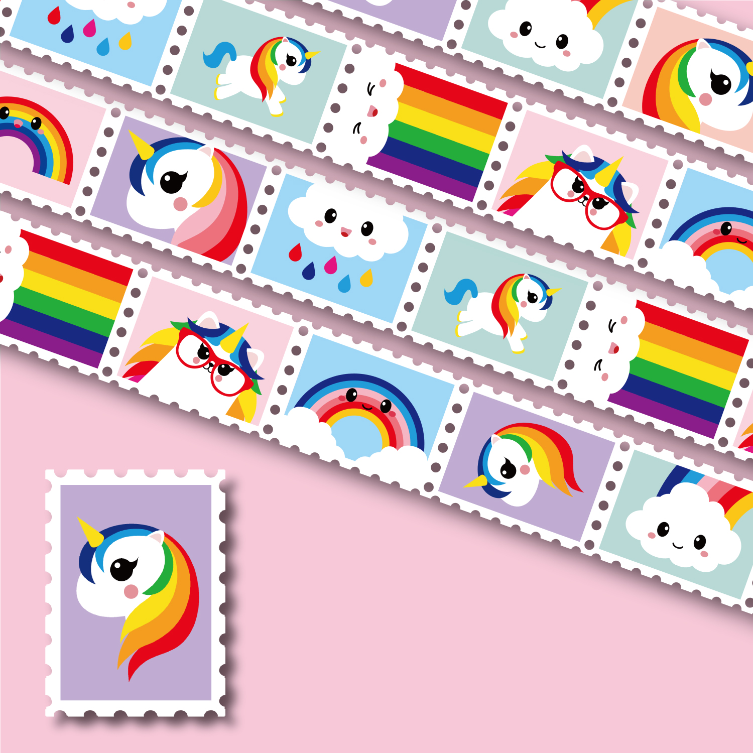 Washi Tape Briefmarken Regenbogen