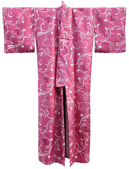Damen Komon Kimono pink mit Schmetterlingen Vorderseite