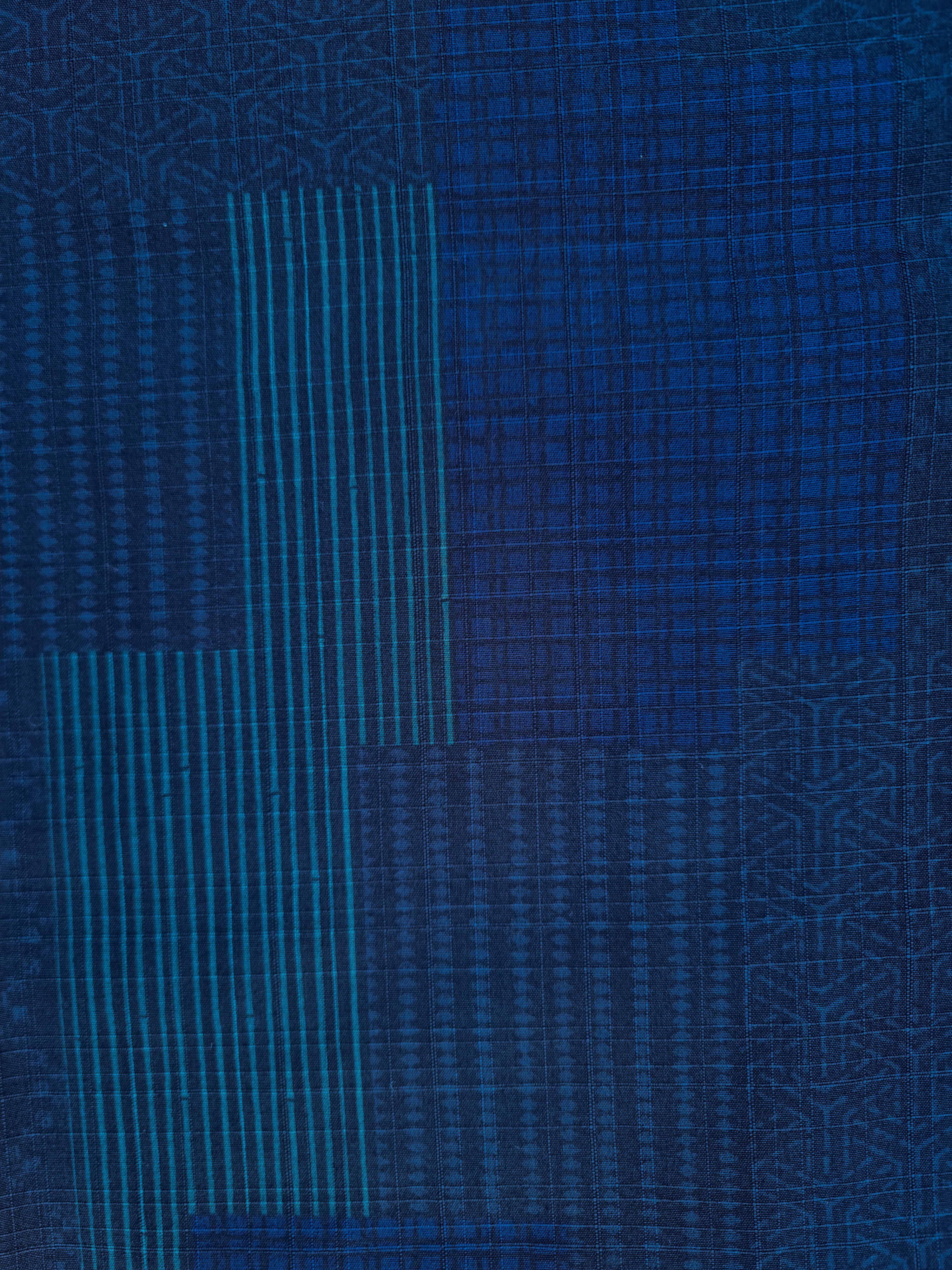 Blauer Yukata mit Muster Nahaufnahme