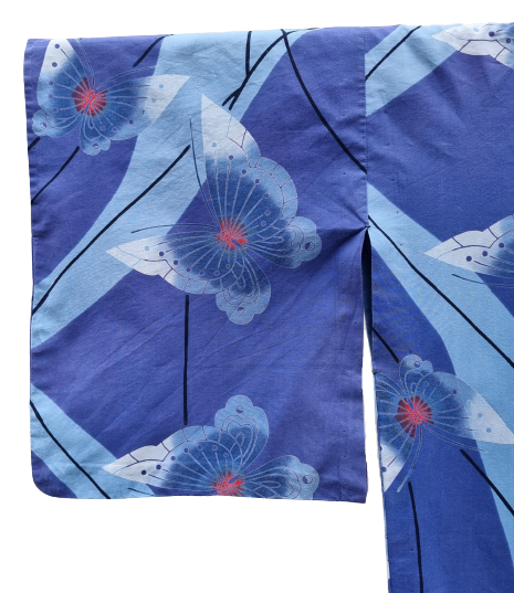Ärmel Yukata Damen blau mit blauen Schmetterlingen