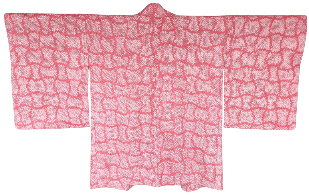 Vintage Haori Damen Shibori rosa Fundo-Tsunagi