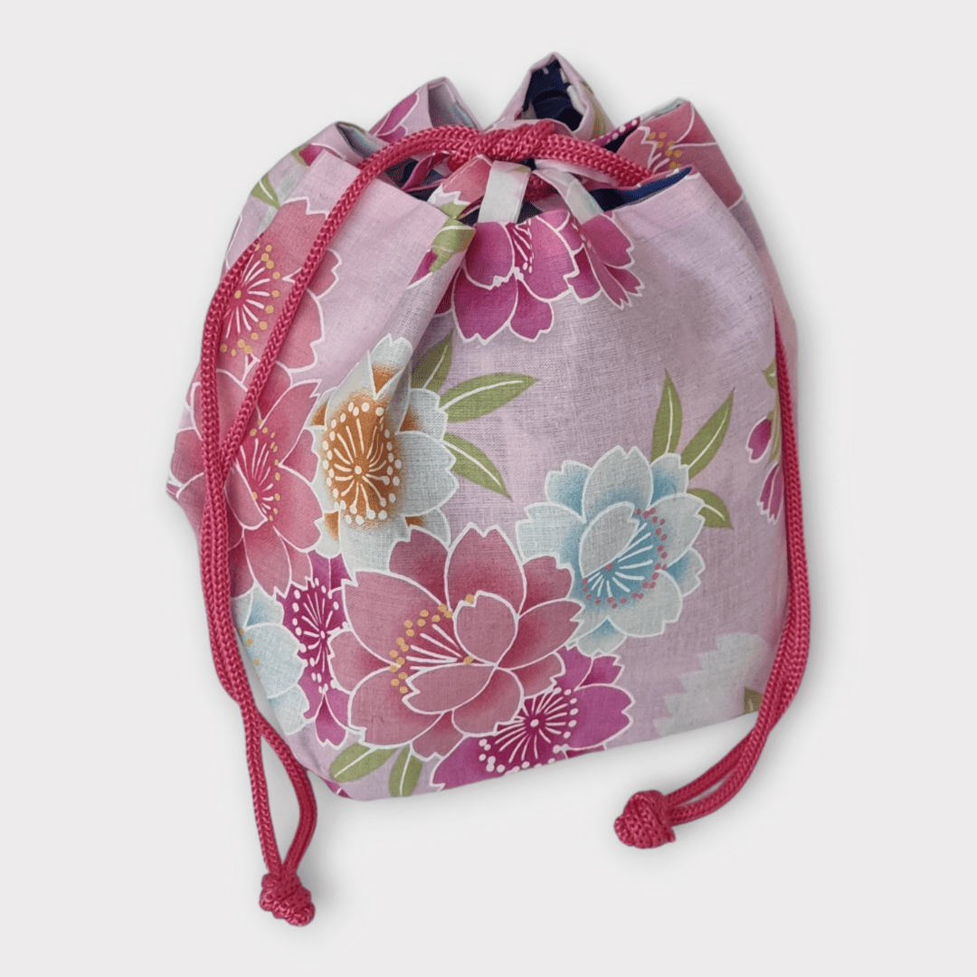 Kinchaku Beutel Wendetasche blau-rosa