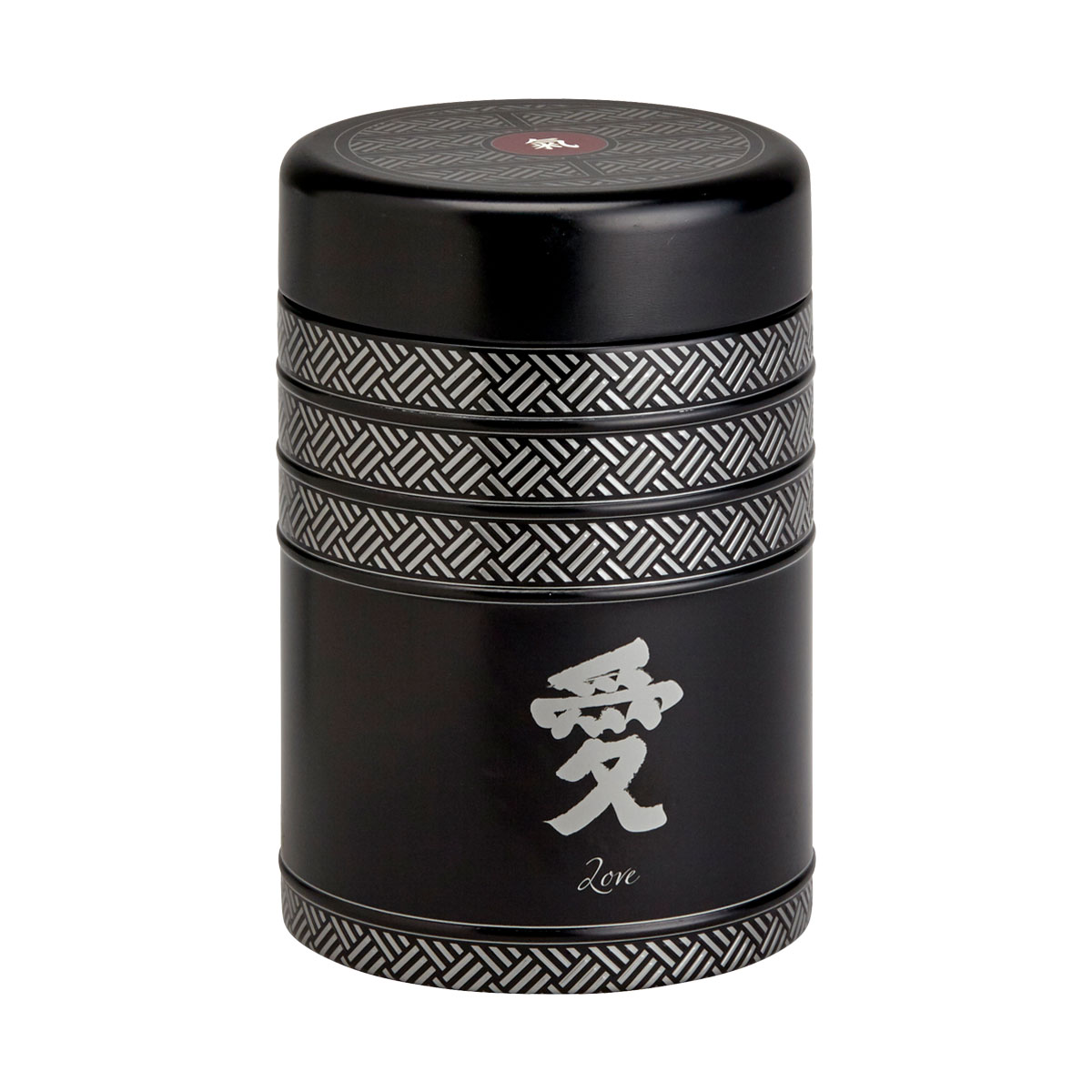 Eigenart Teedose schwarz mit grauem japanischen Zeichen