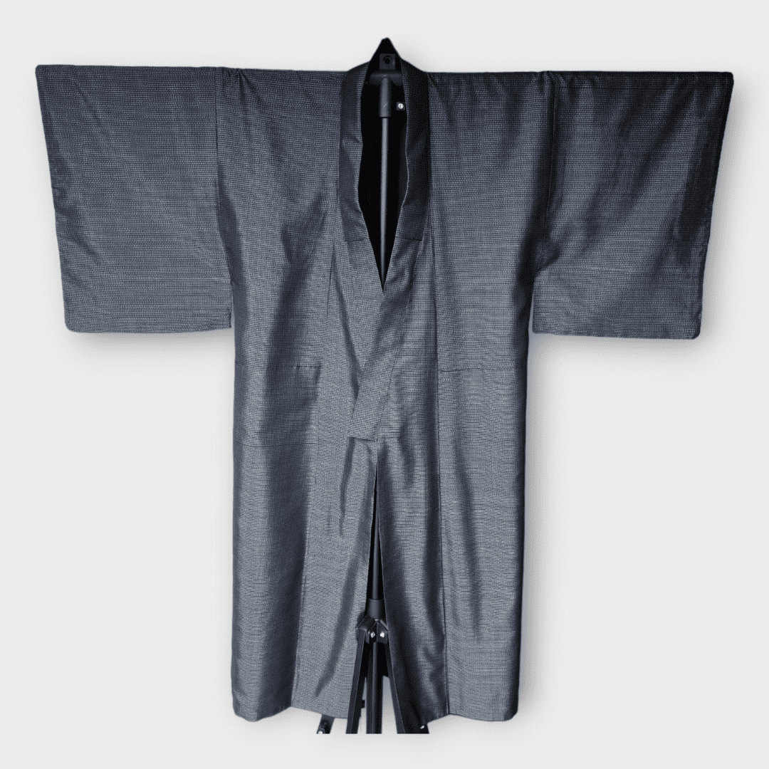 Vintage Oshima Tsumugi Kimono Herren Grau / Blau