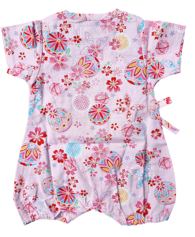 Babystrampler rosa mit Kirschblüten und Bällen Rückseite