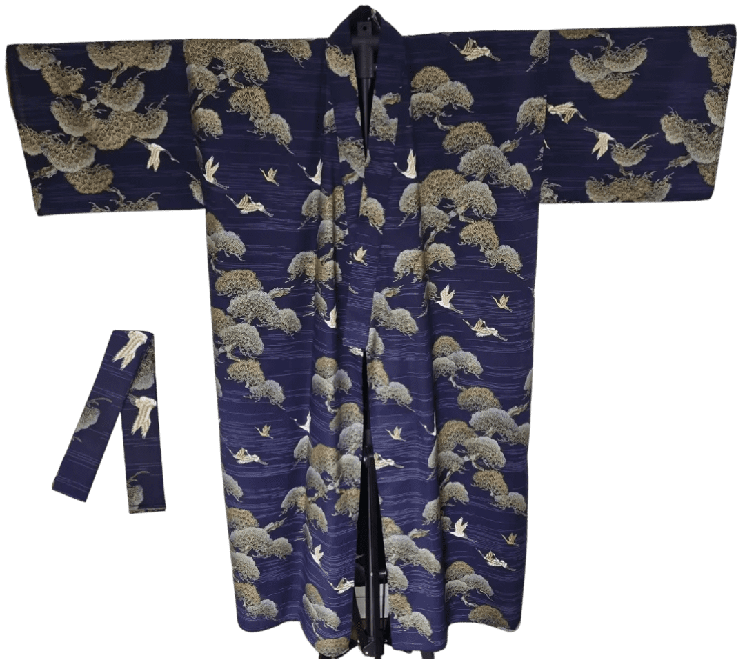 Plus Size Yukata Damen Kranich Blau inkl. Obi