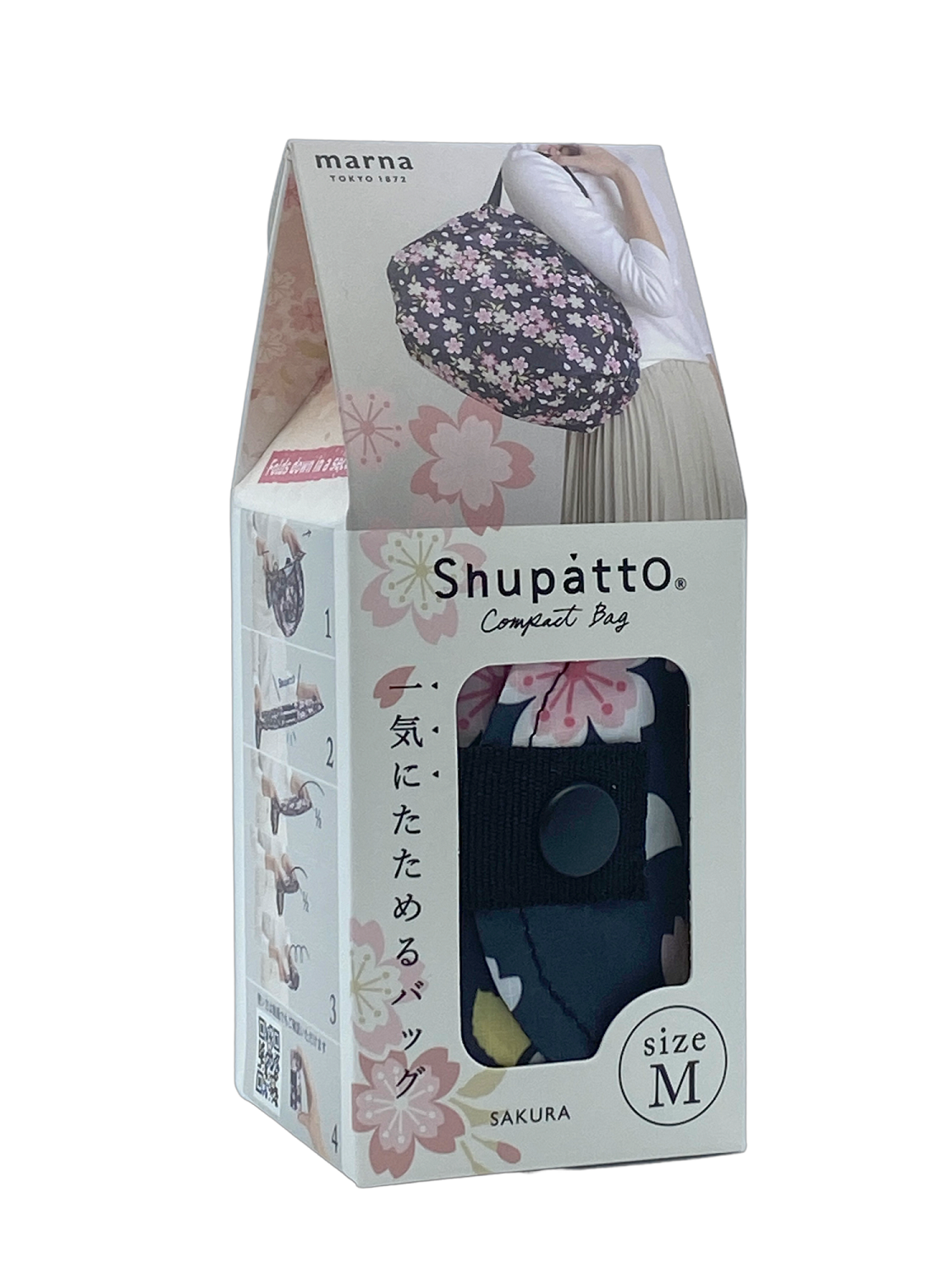 Shupatto faltbare Einkaufstasche Sakura in Verpackung