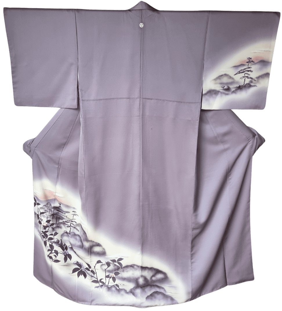 Vintage Homongi Kimono Damen Flieder Kinkakuji