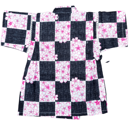 Rückseite Jinbei in schwarz mit Rosa Vierecken und mit Sakura 