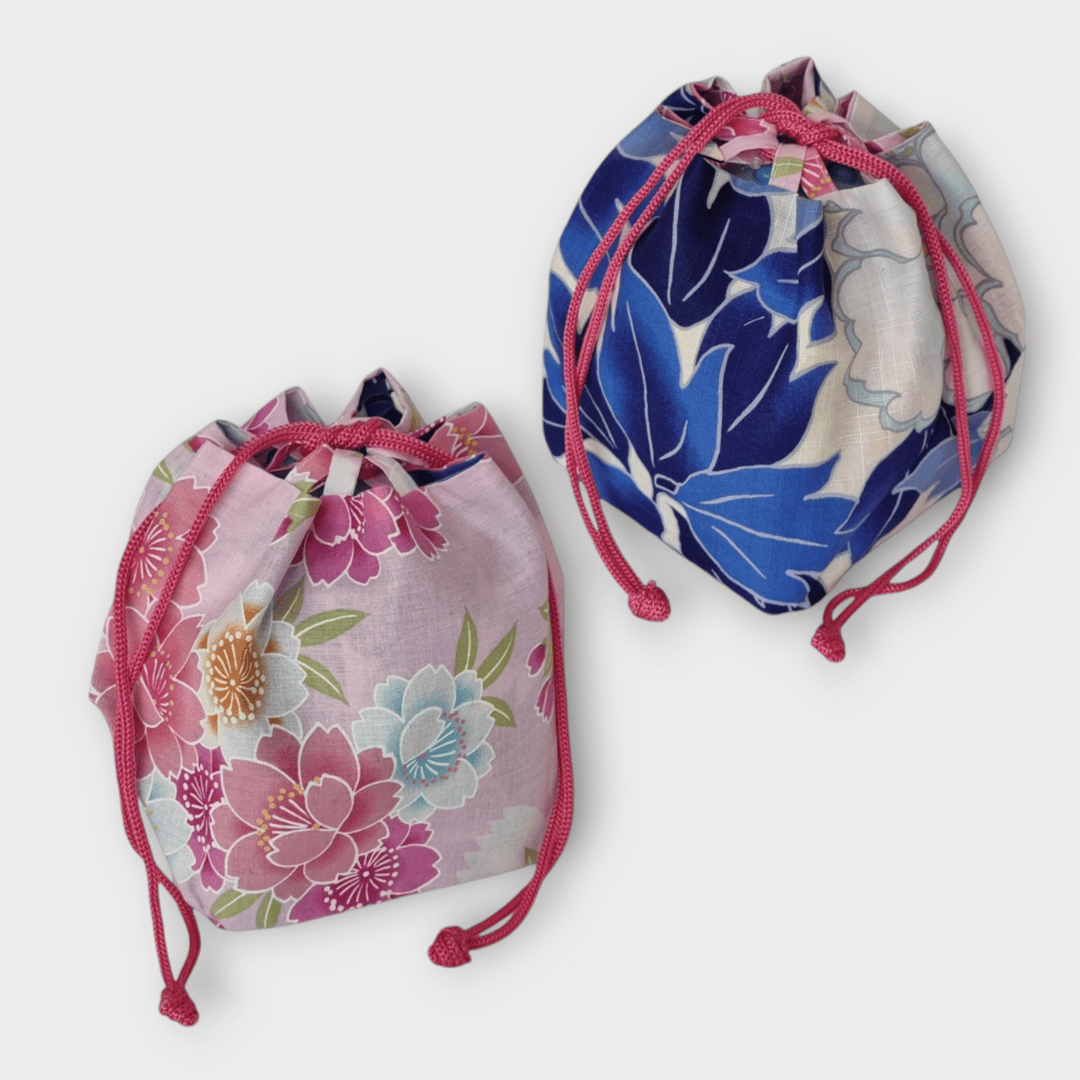 Kinchaku Beutel Wendetasche blau-rosa