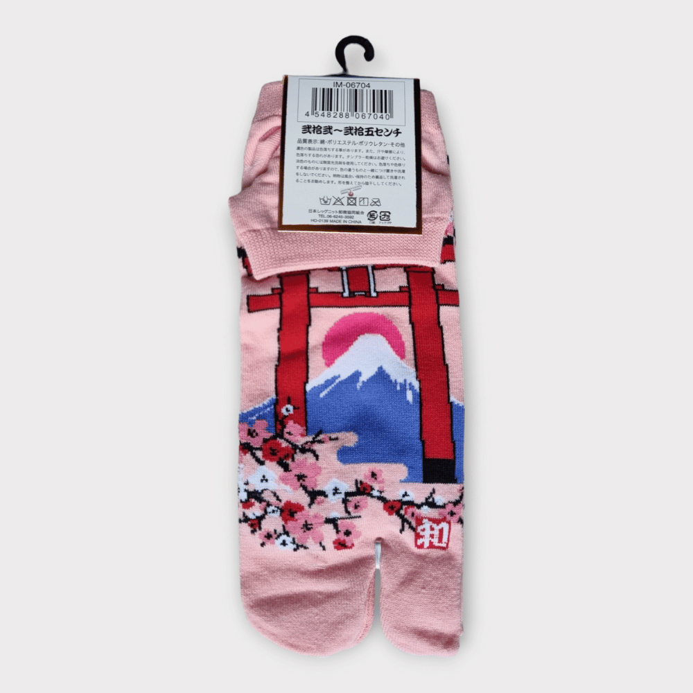 Tabi Socken Zehensocken Fuji-san und Torii Rosa
