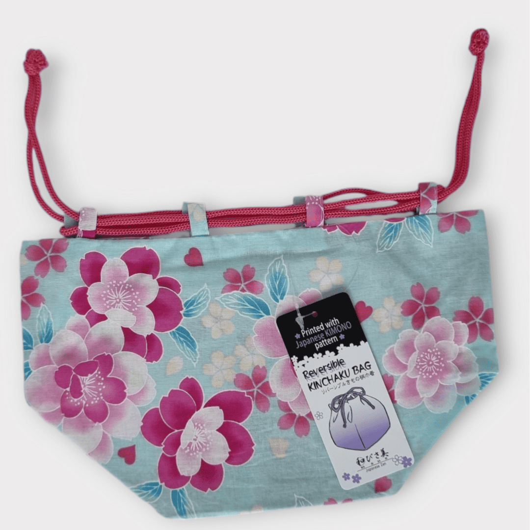 Kinchaku Beutel Wendetasche hellblau-rosa