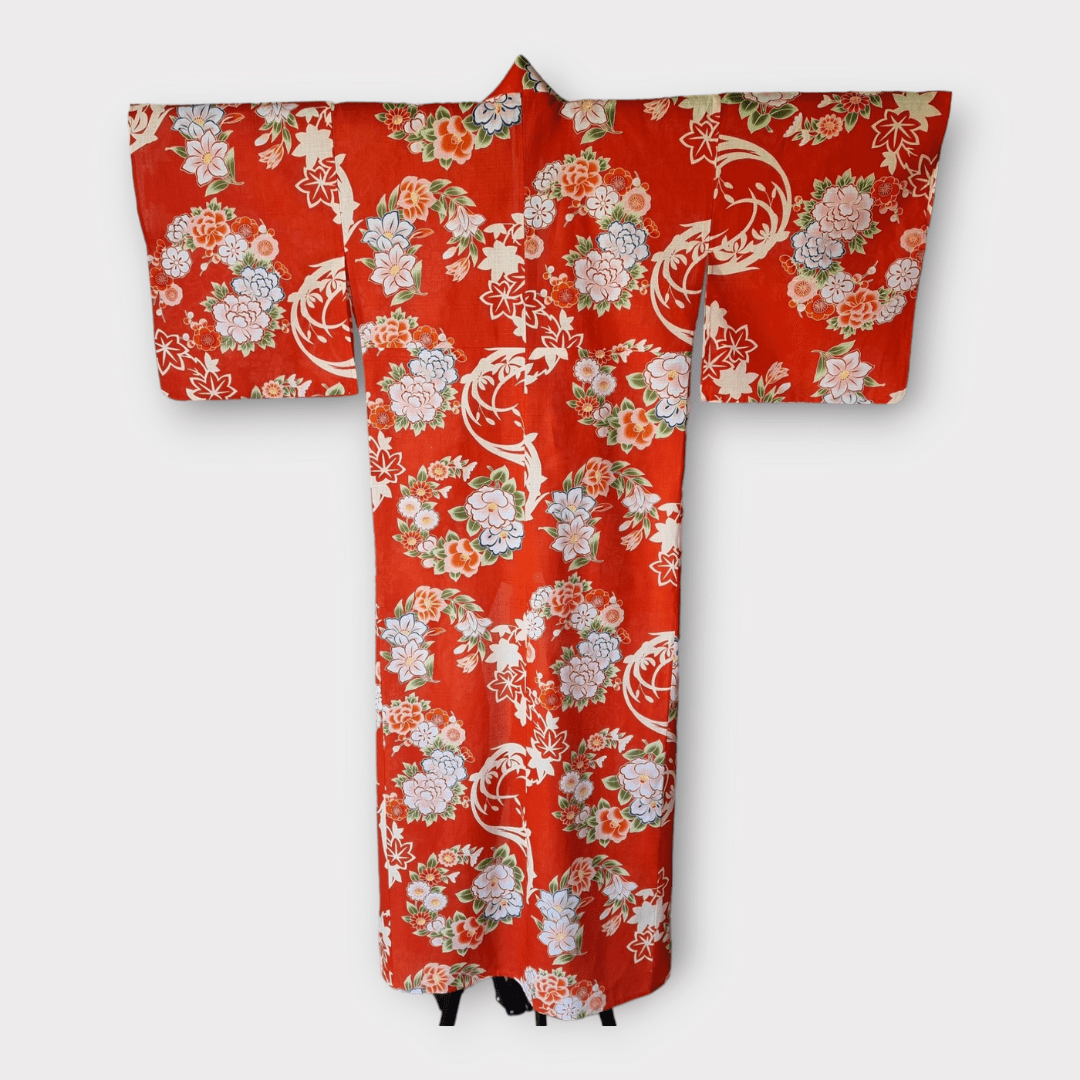 Yukata Damen Rot / Orange Blumen