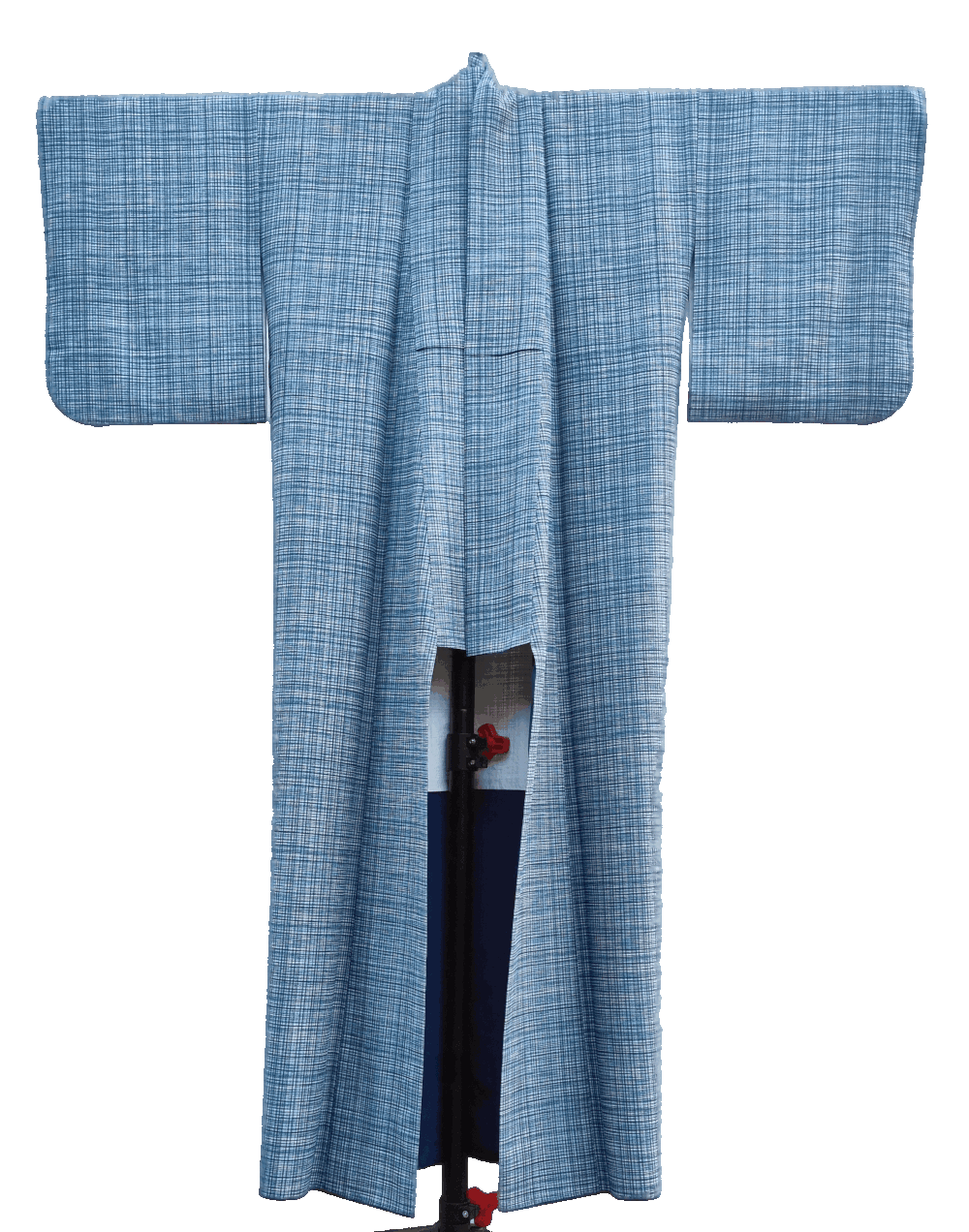 Vorderseite Vintage Komon Damen Kimono blau kariert