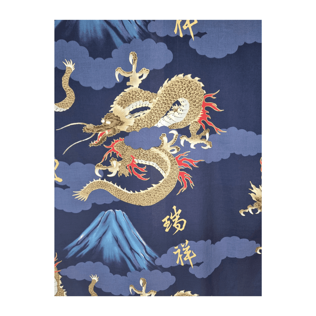 Plus Size Yukata Herren Drache und Fuji blau inkl. Obi