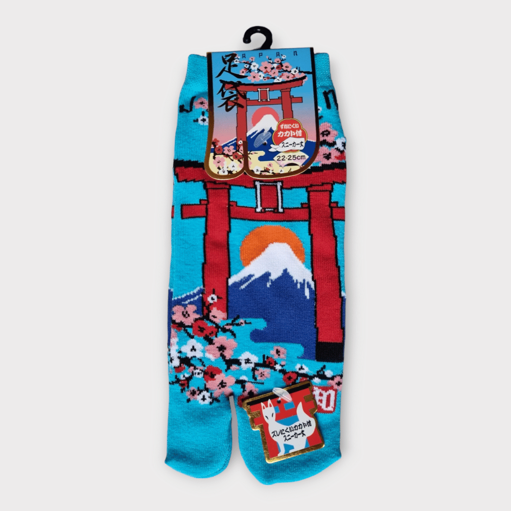 Tabi Socken Zehensocken Fuji-san und Torii Blau