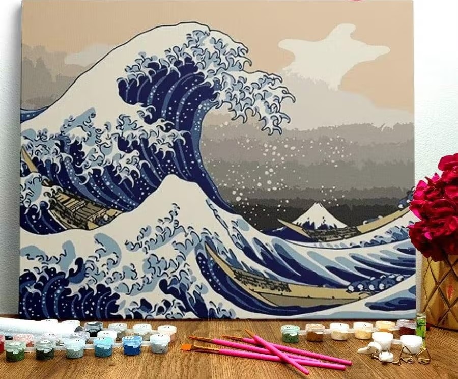 bemalte Leinwand malen nach Zahlen Hokusai
